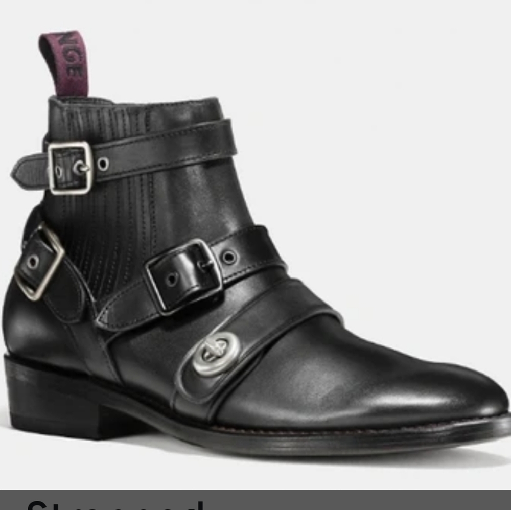 Coach Black Leather Buckle Ankle Boots
